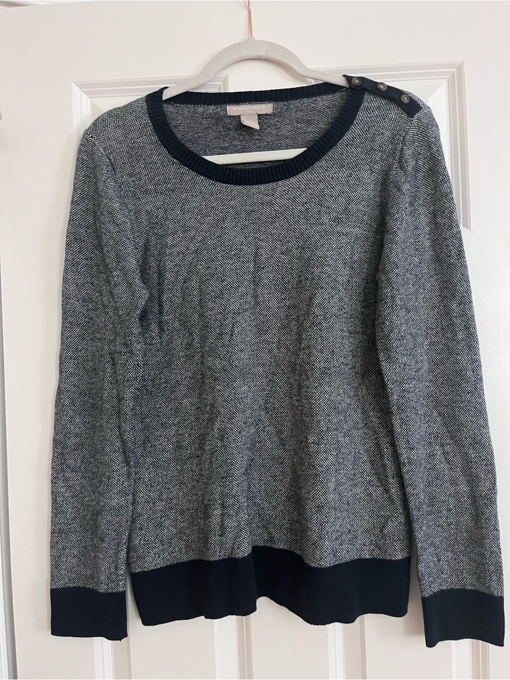 Banana Republic Gray Sweater with Black Trim and Shoulder Buttons